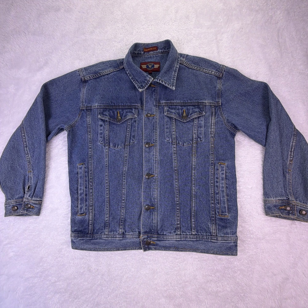 Vintage Denim Gear Trucker Jean Jacket Mens Medium Flap Pockets, Blue‎